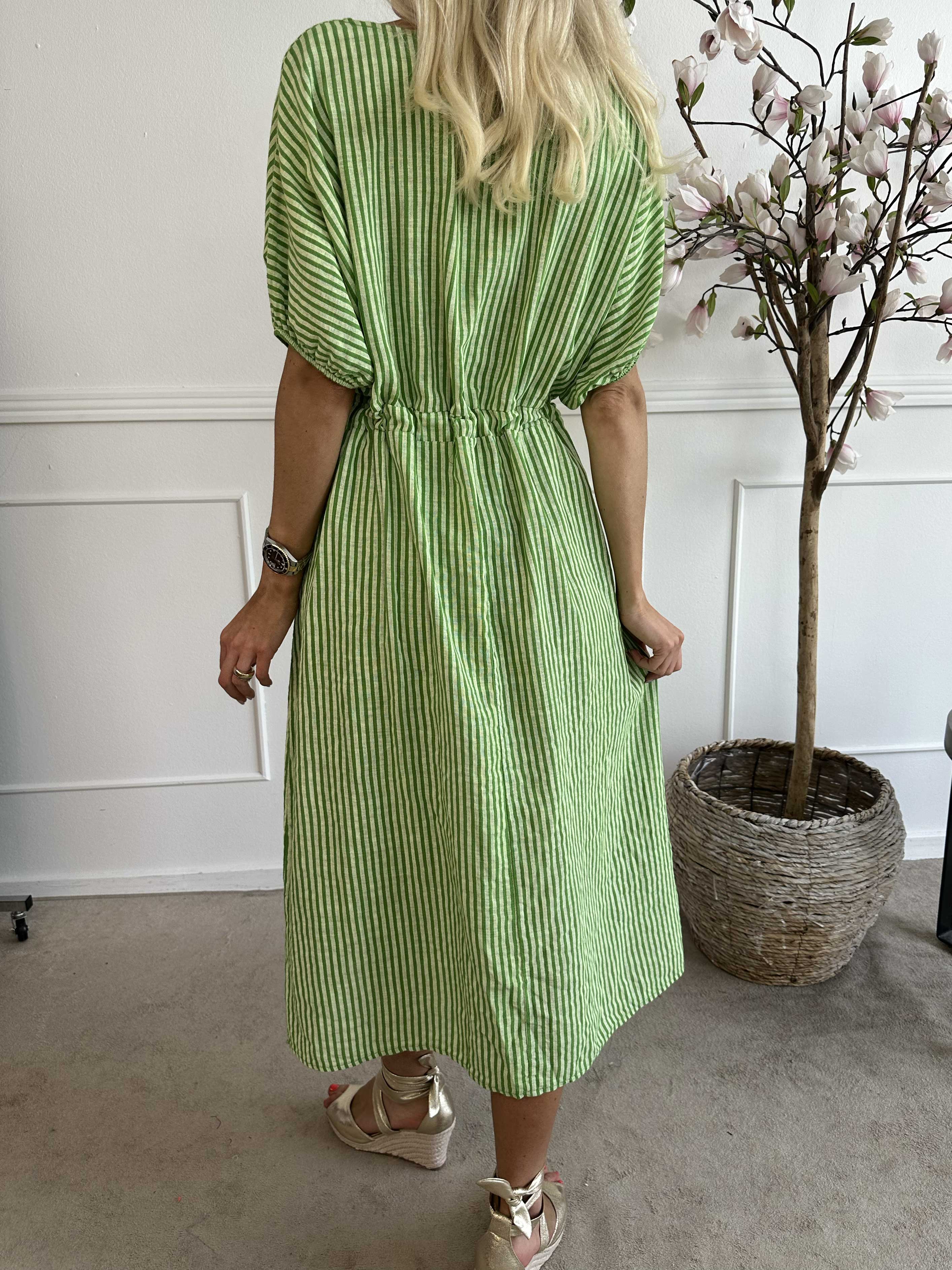 Ellie - Lang bomuldskjole med bindebånd i taljen